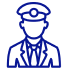 Mask group (4) Blue outline of a person on black background.